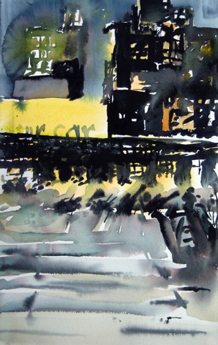 City Lights The High Line (sold); 
Watercolor, 2010; 
15 x 9.5 in.